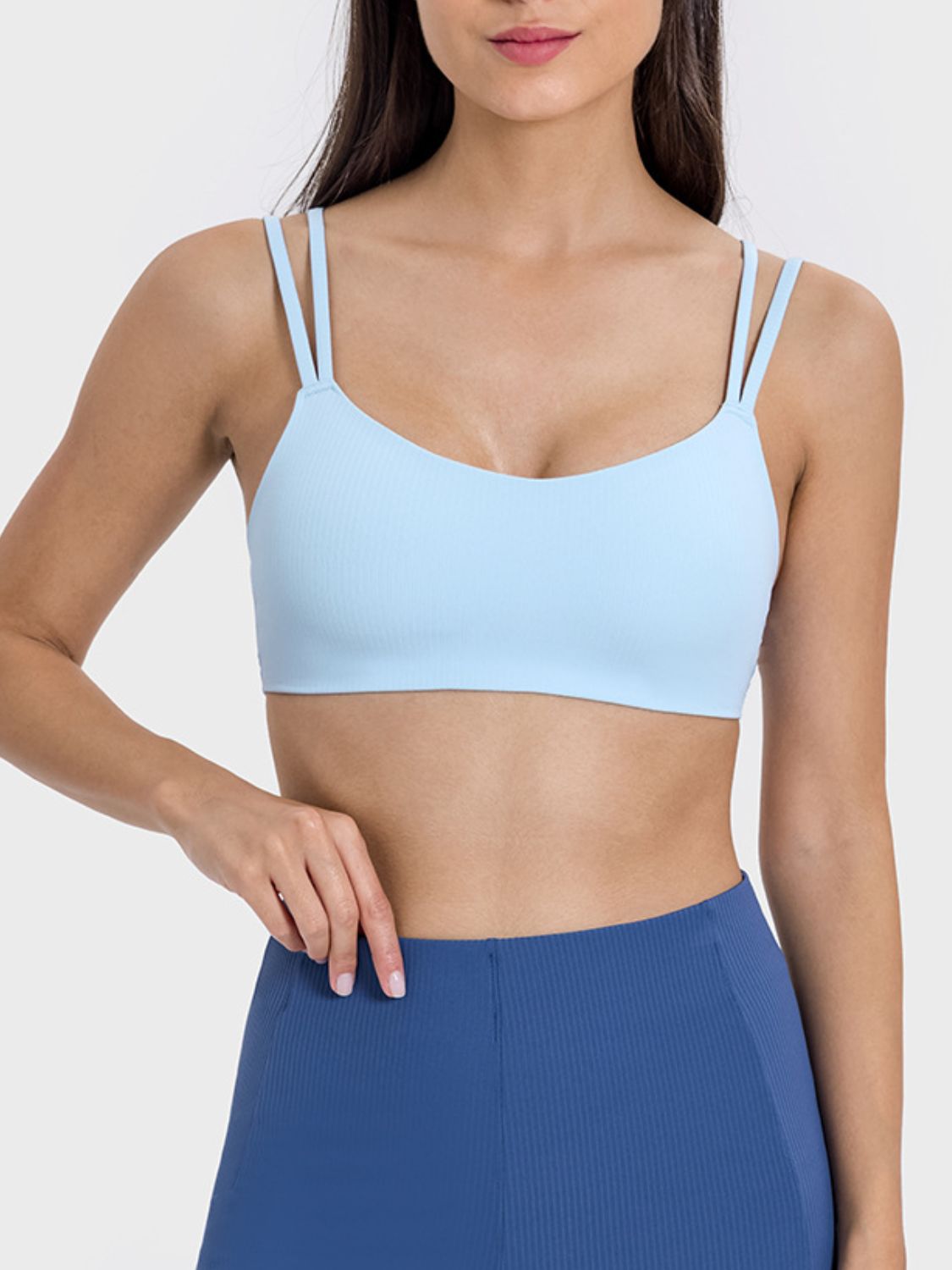 Millennia Scoop Neck Double Strap Active Cami Light Blue OutfitFlow
