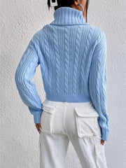 Cable-Knit Turtleneck Long Sleeve Sweater OutfitFlow