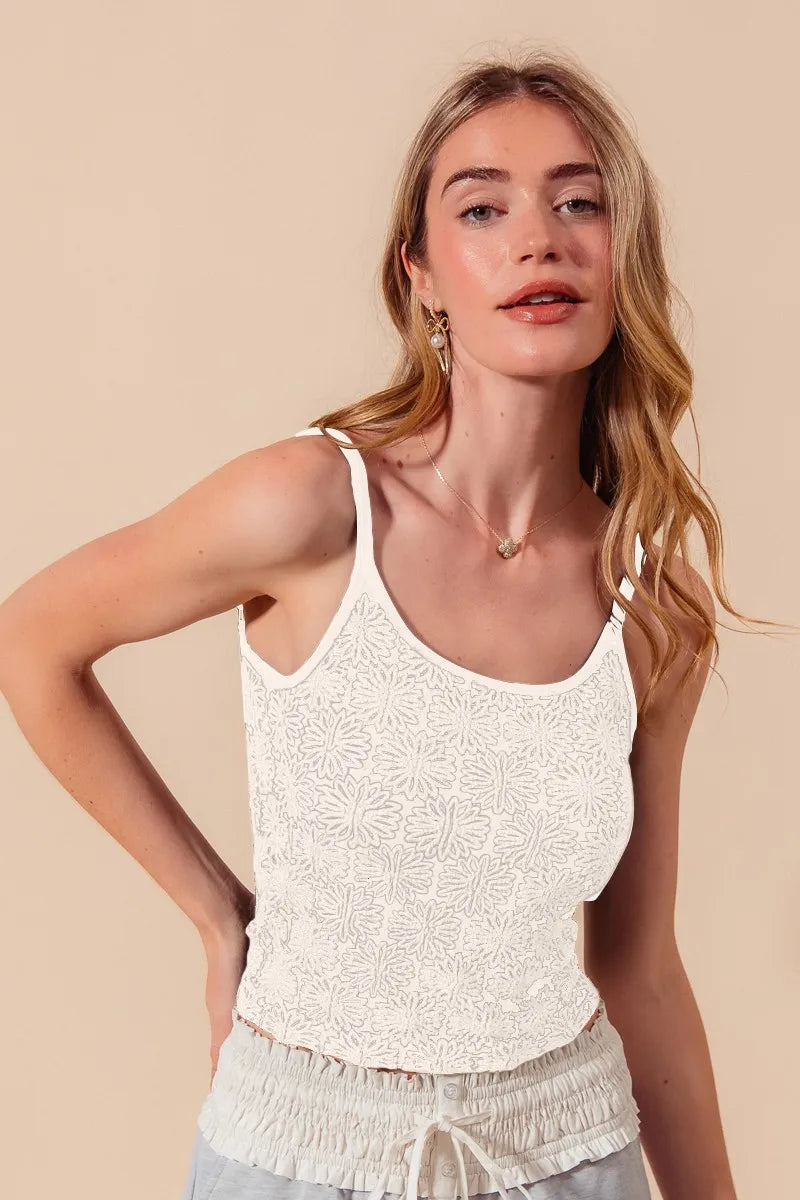 SO ME Two Tone Floral Seamless Tank Top IVORY OutfitFlow