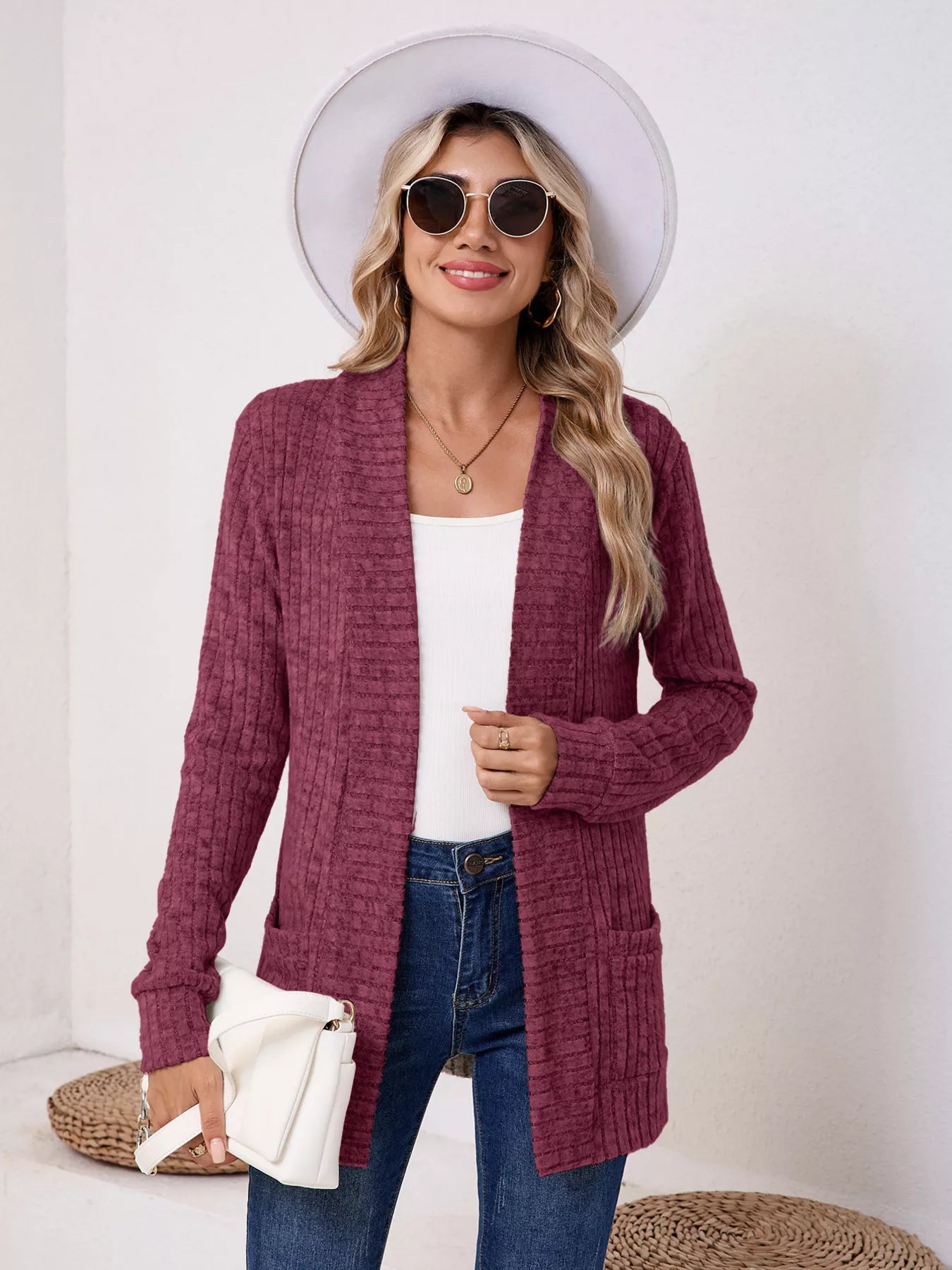 Casual Knit Open Front Cardigan OutfitFlow