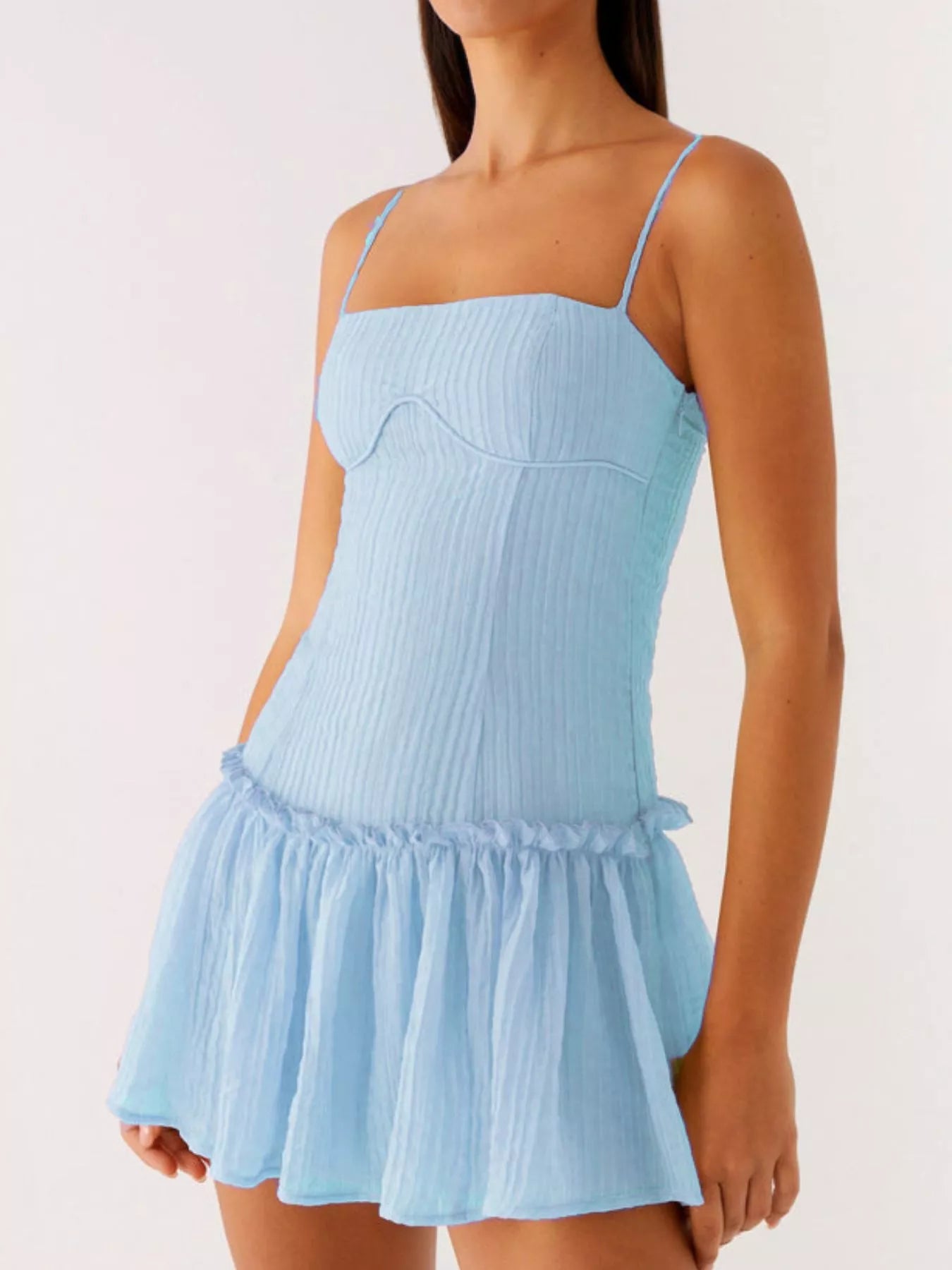 Ruffle Hem Cami Mini Dress Blue OutfitFlow