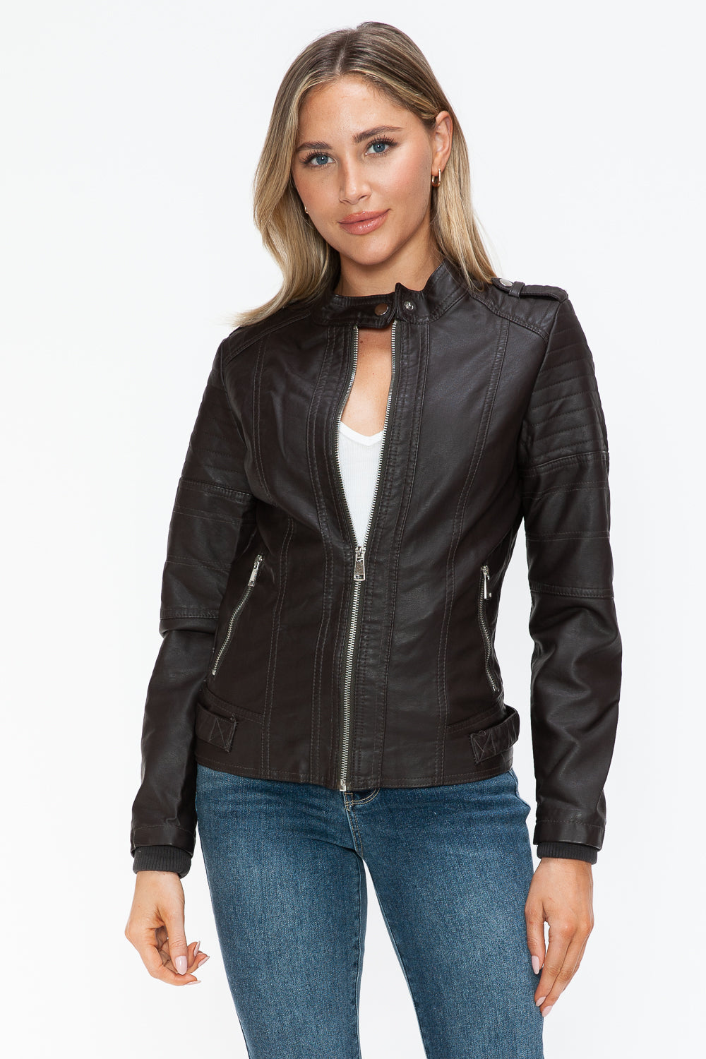 Outfit Flow - Snobbish PU Leather Biker Jacket with Side Zip Pockets