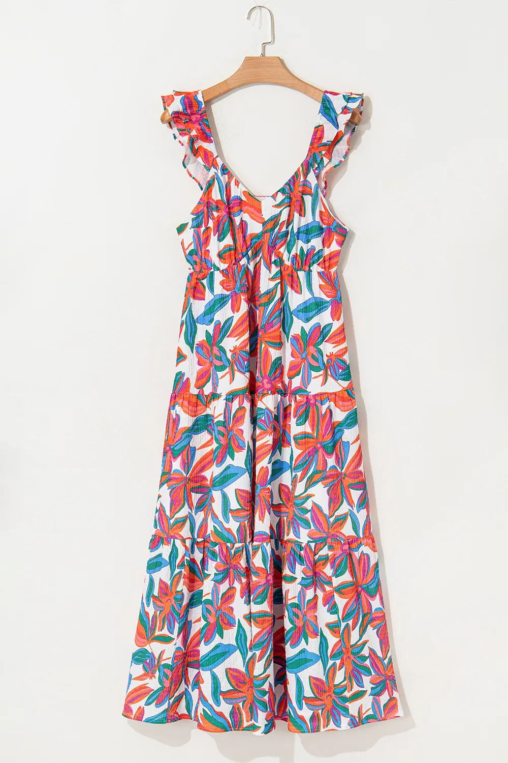 Floral Ruffled Strap V Neck Maxi Dress OutfitFlow
