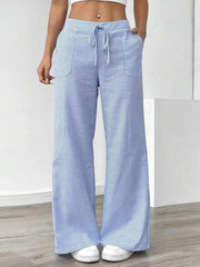 Striped Wide Leg Pants Light Blue OutfitFlow