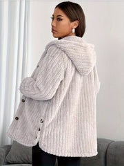 Cozy Oversized Hooded Button-Up Jacket OutfitFlow