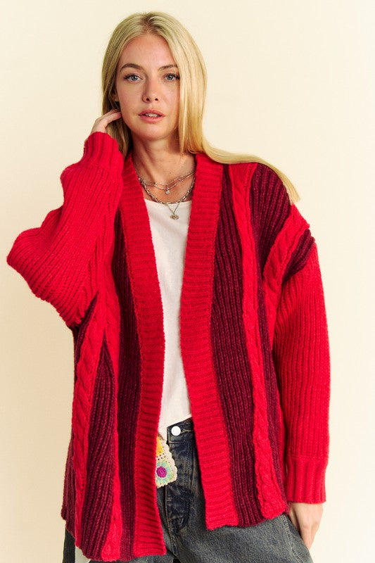 Outfit Flow - Davi & Dani Cable-Knit Color Block Open Front Cardigan