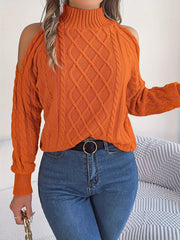 Cable Knit Cold Shoulder Turtleneck Sweater OutfitFlow
