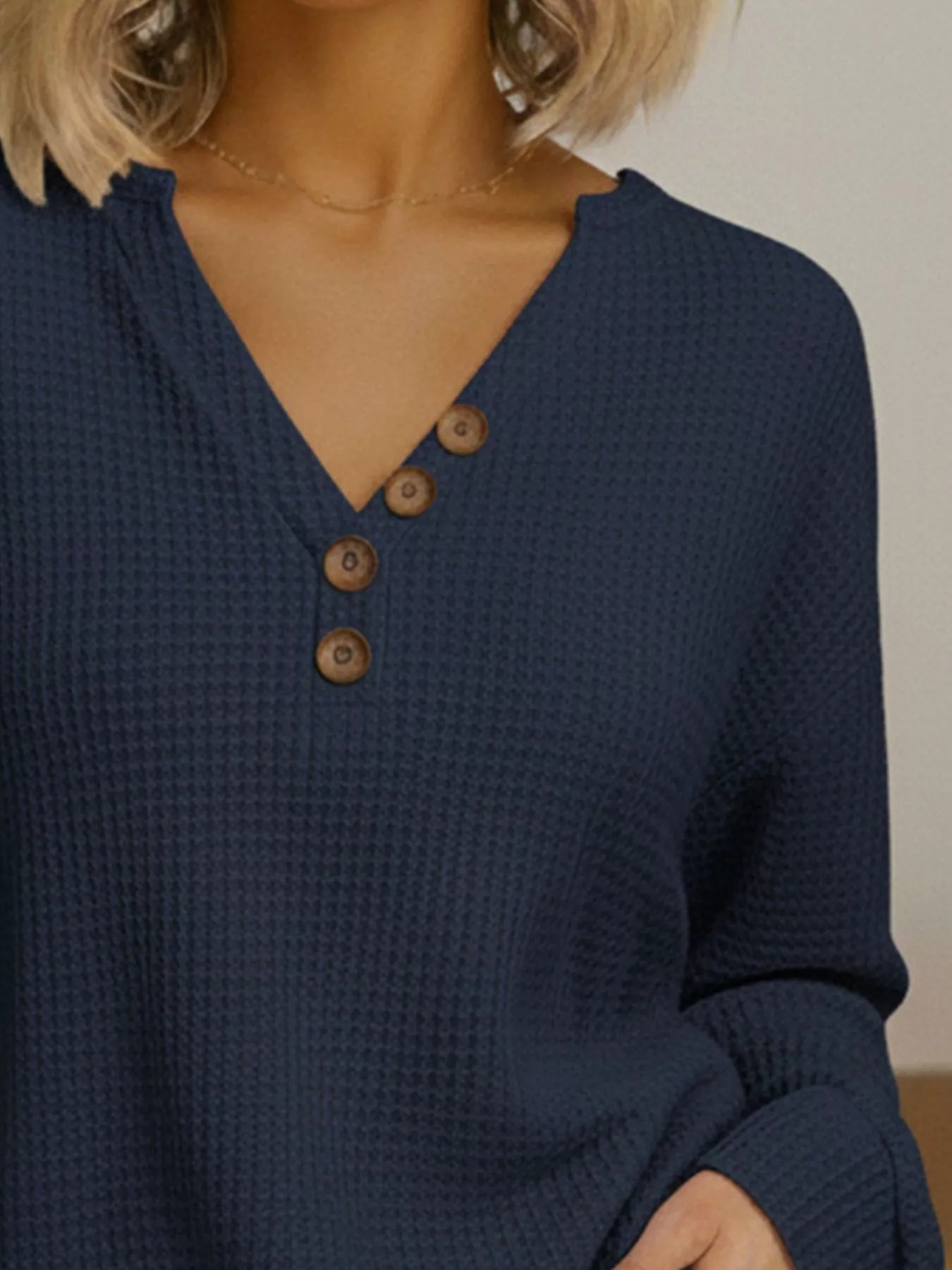 Full Size Casual Waffle Knit Long Sleeve T-Shirt Plus Size OutfitFlow