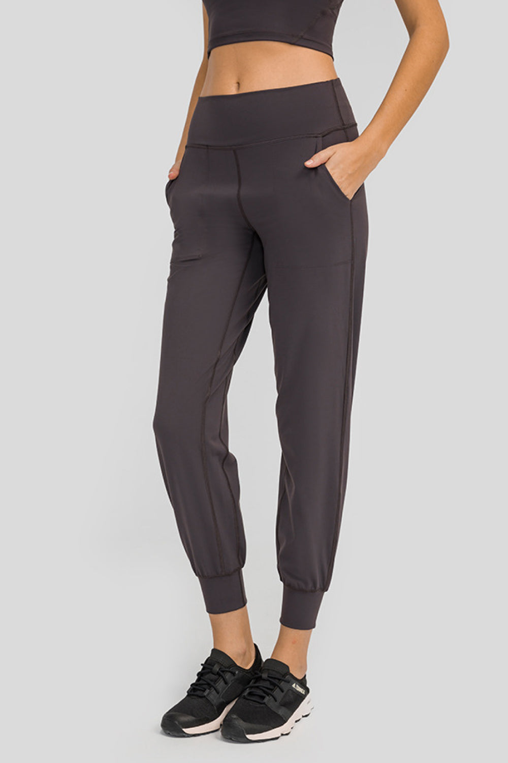 Millennia Wide Waistband Slant Pocket Pants Dark Gray OutfitFlow