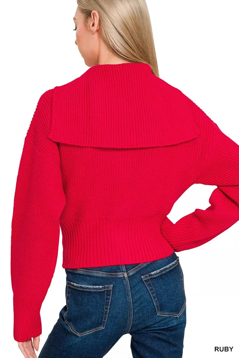 Zenana Ribbed Collared Zip Up Sweater Cardigan OutfitFlow