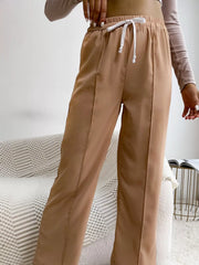 Wide Leg Drawstring Casual Pants OutfitFlow