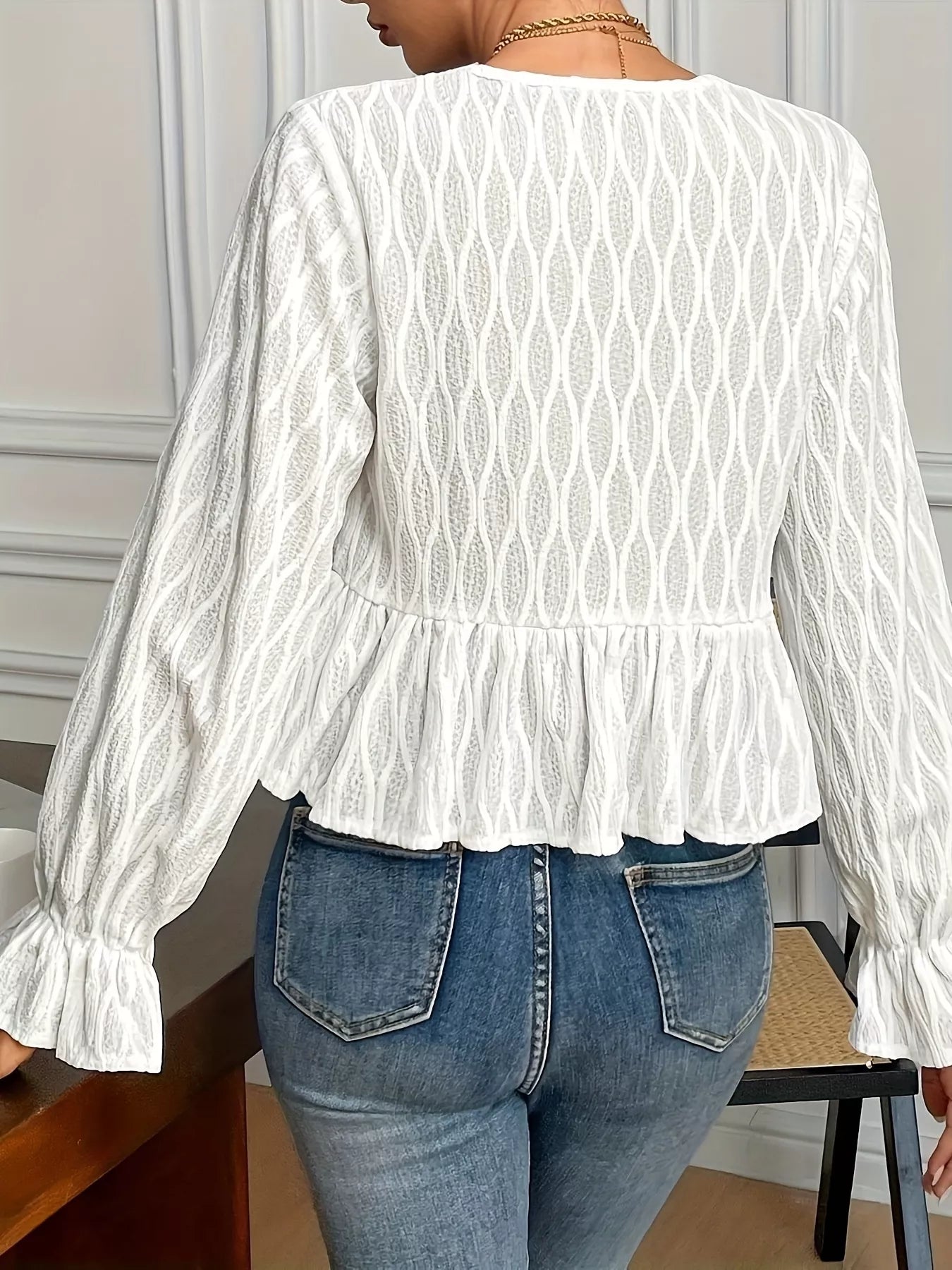 Tie Front Flounce Sleeve Blouse OutfitFlow