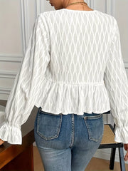 Tie Front Flounce Sleeve Blouse OutfitFlow