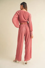 MABLE Front Twisted Long Sleeve Top and Pants Set OutfitFlow