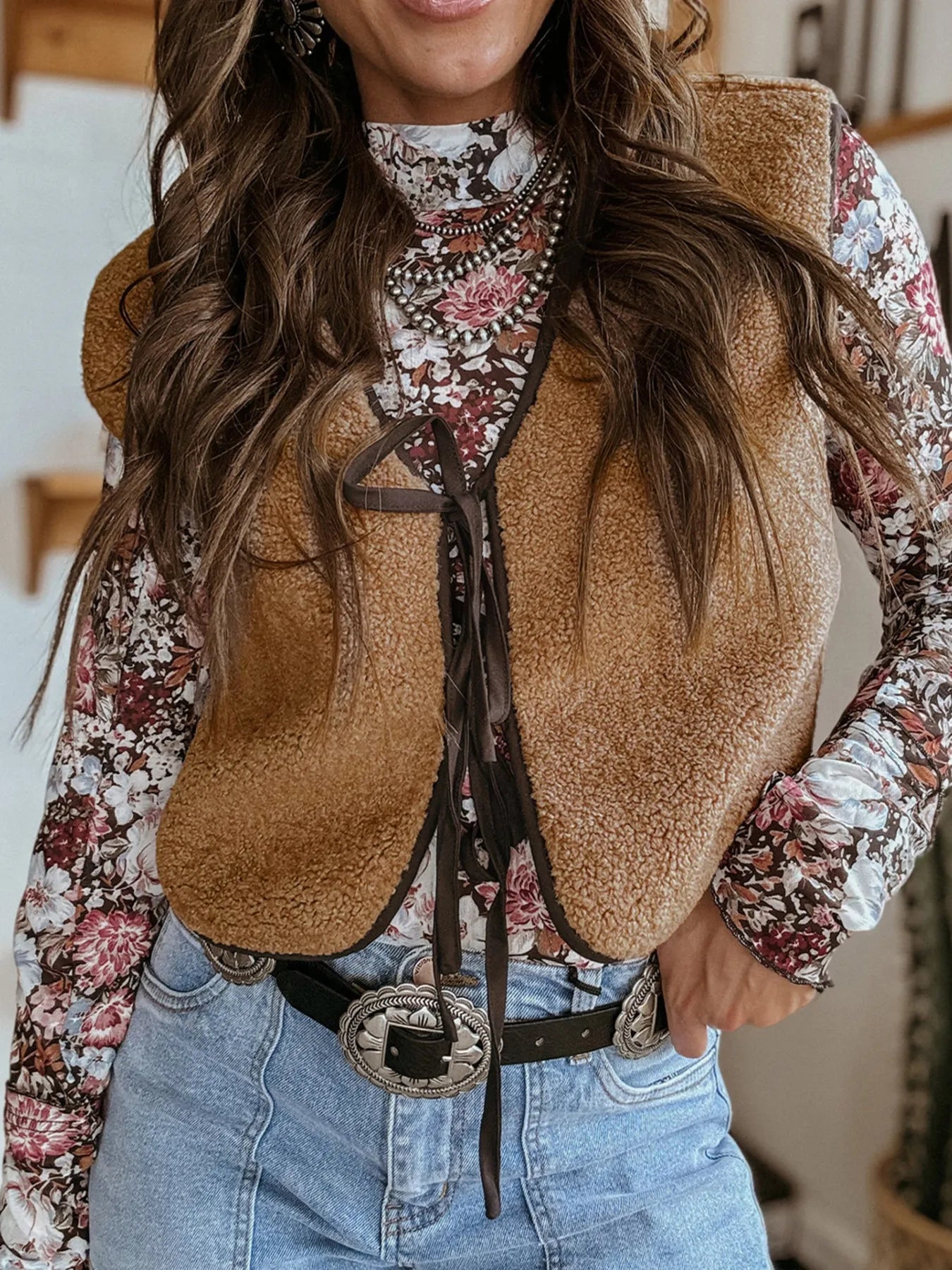 Double Tied Front Vest Coat Trendsi
