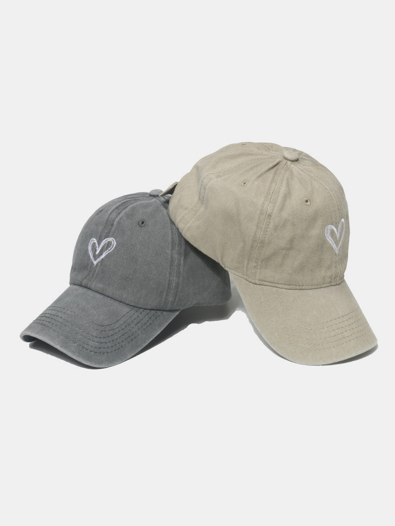 Outfit Flow - Embroidered Heart Washed Cotton Baseball Cap