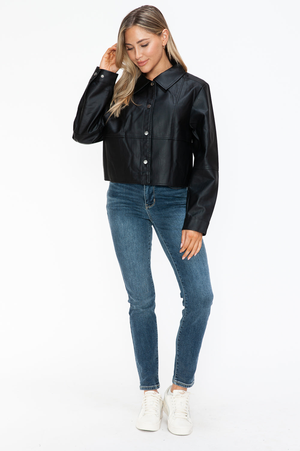 Outfit Flow - Snobbish Snap Down Long Sleeve PU Leather Jacket