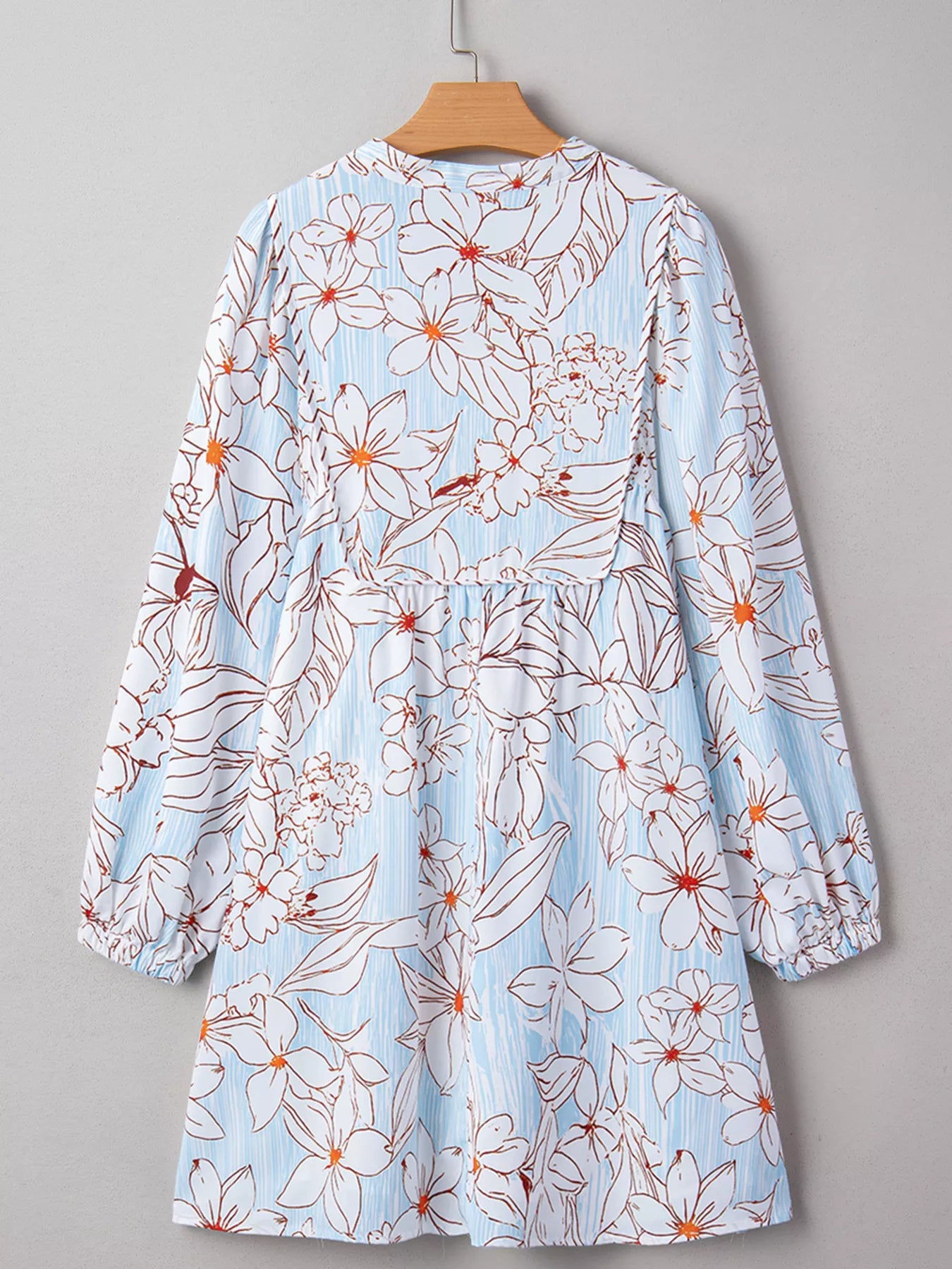 Floral Print Tie Neck Long Sleeve Mini Dress OutfitFlow