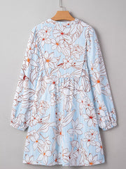 Floral Print Tie Neck Long Sleeve Mini Dress OutfitFlow