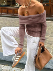 Off-Shoulder Ribbed Knit Sweater OutfitFlow