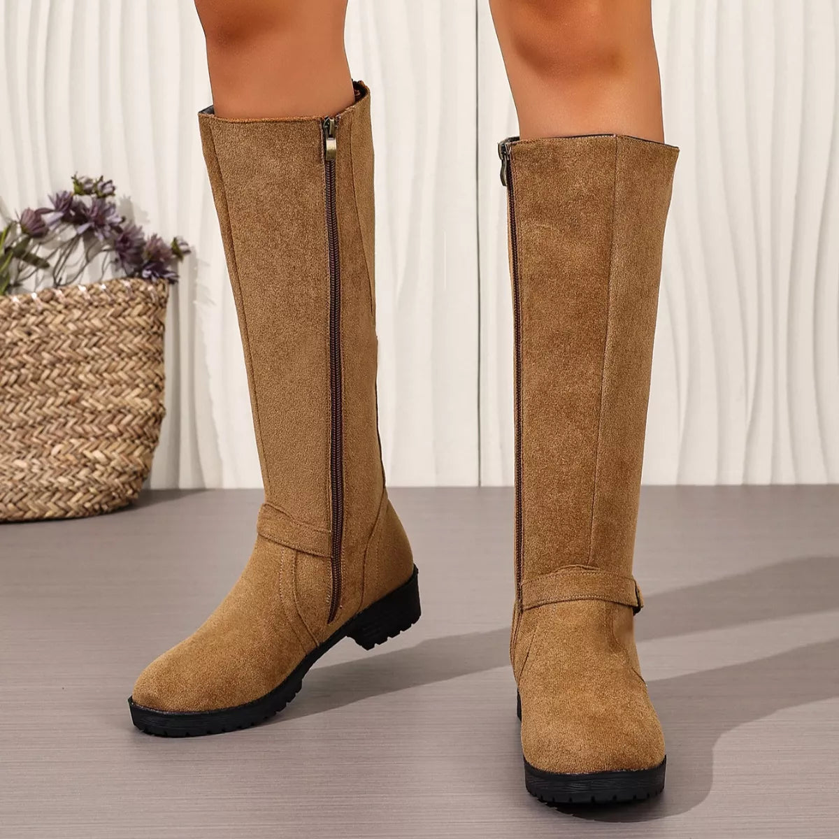 Round Toe Block Heels Boots Trendsi