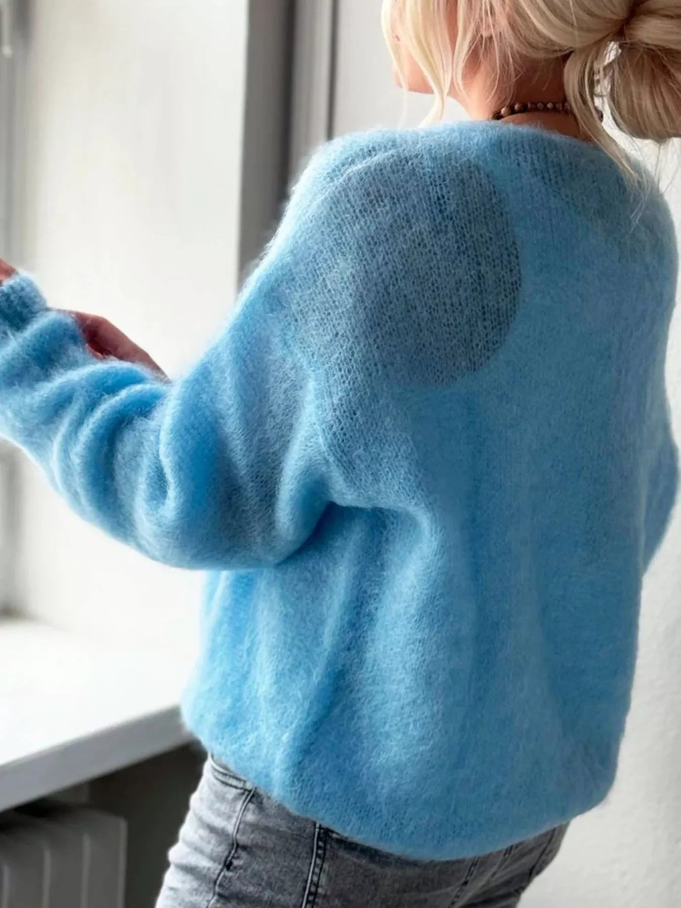 V-Neck Dropped Shoulder Sweater OutfitFlow