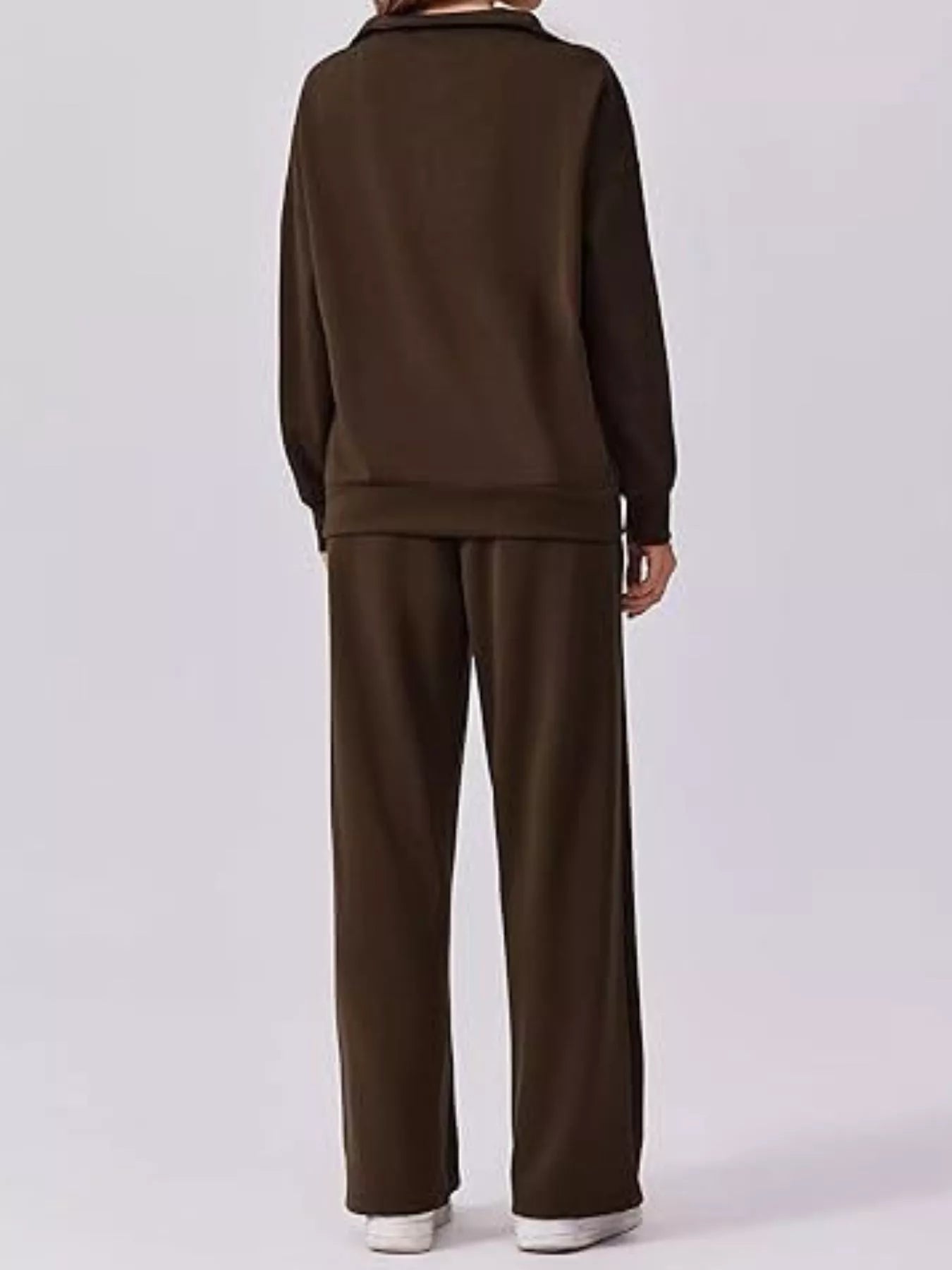 Zip Collar Dropped Shoulder Top and Pants Set OutfitFlow