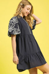 Umgee Tiered Embroidered Puff Sleeve Mini Dress OutfitFlow
