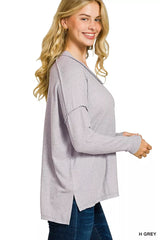 Zenana Soft Melange Hacci Exposed Seam Hi-low Tee OutfitFlow