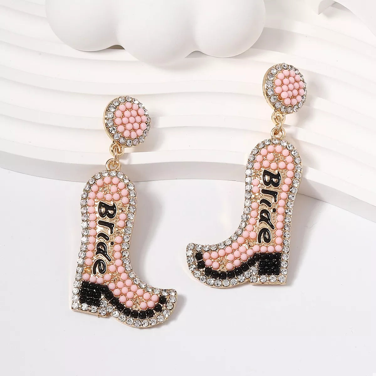 Bride Boot Dangle Earrings Blush Pink onesize OutfitFlow