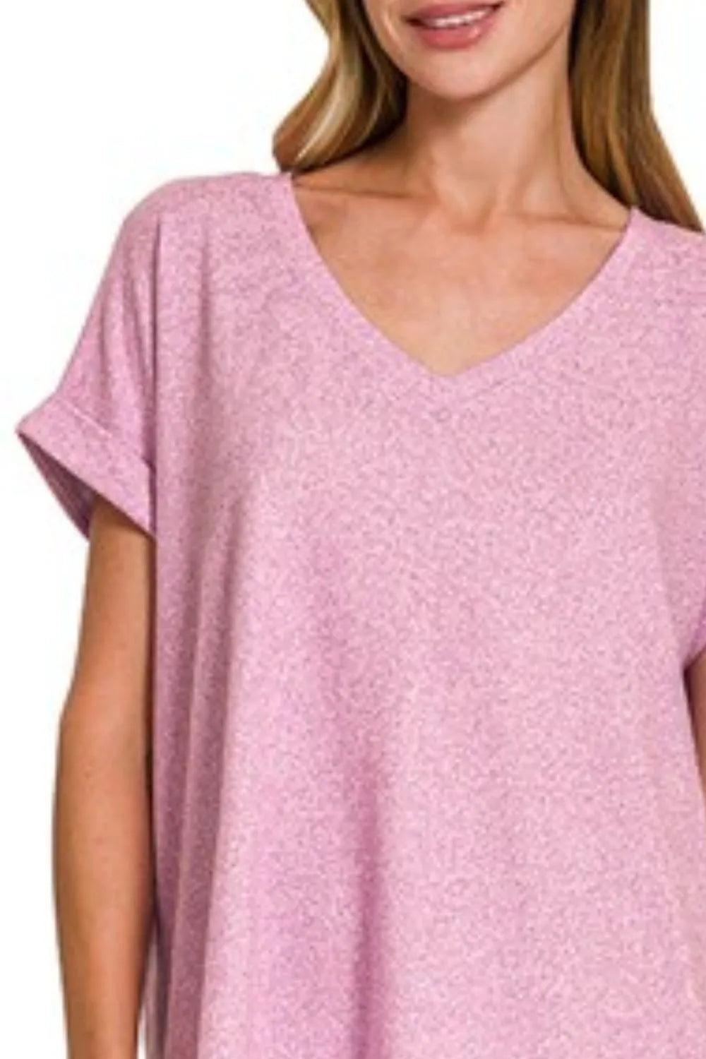 Zenana Soft Melange Hacci V-neck Tee OutfitFlow