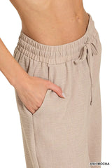 Zenana Woven Crepe Elastic Band Pants Trendsi