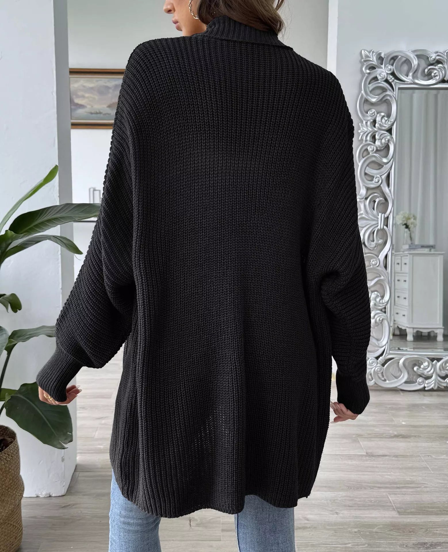 Open Front Ribbed Knit Cardigan OutfitFlow