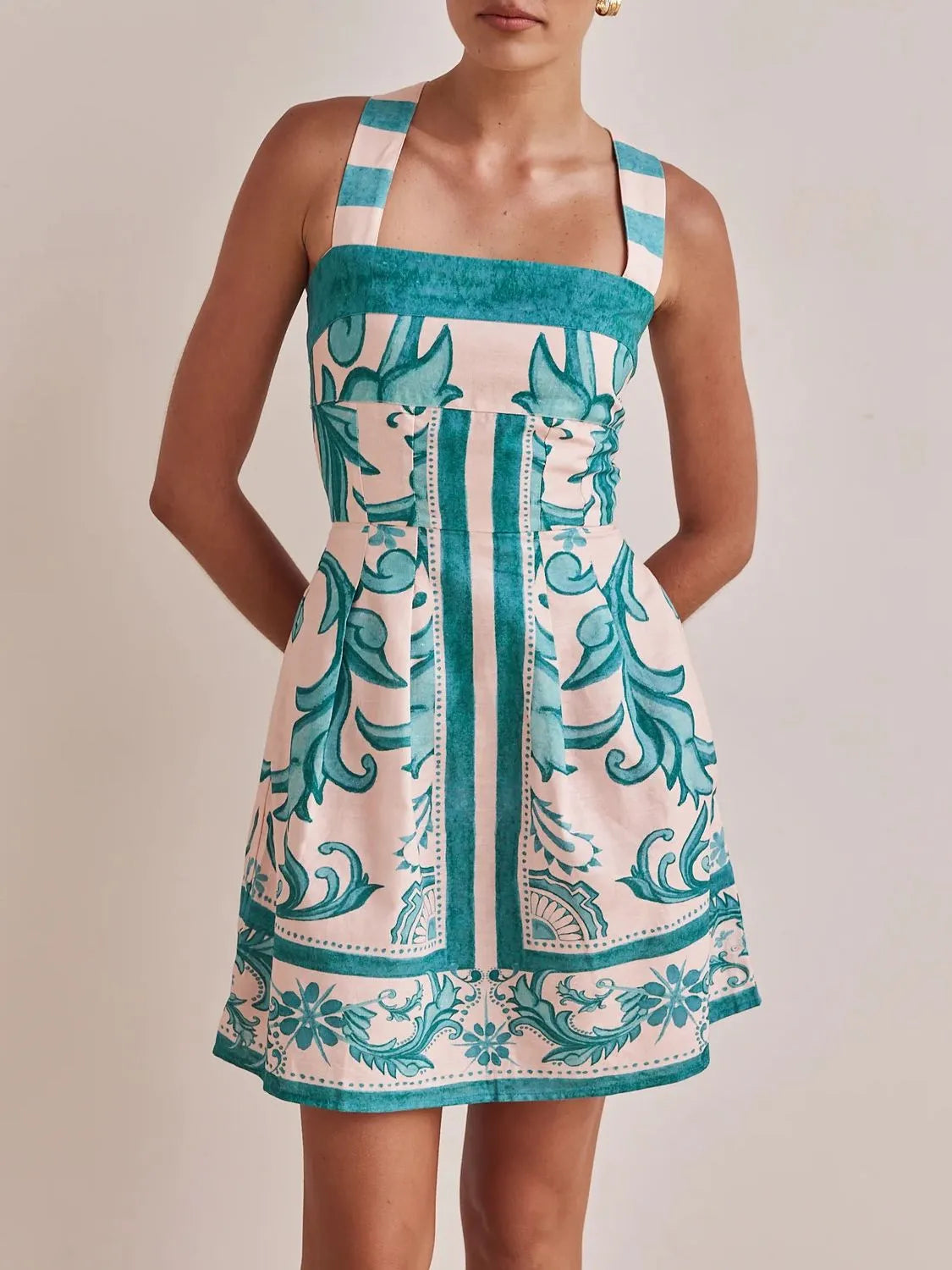 Printed Square Neck Midi Dress OutfitFlow