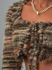 Square Neck Crop Top and Shorts Sweater Set OutfitFlow