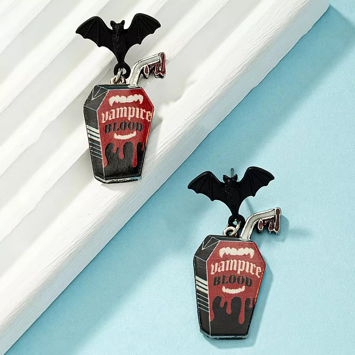 Halloween Gothic Vampire Coffin Bat Wing Drop Earrings Rust One Size OutfitFlow