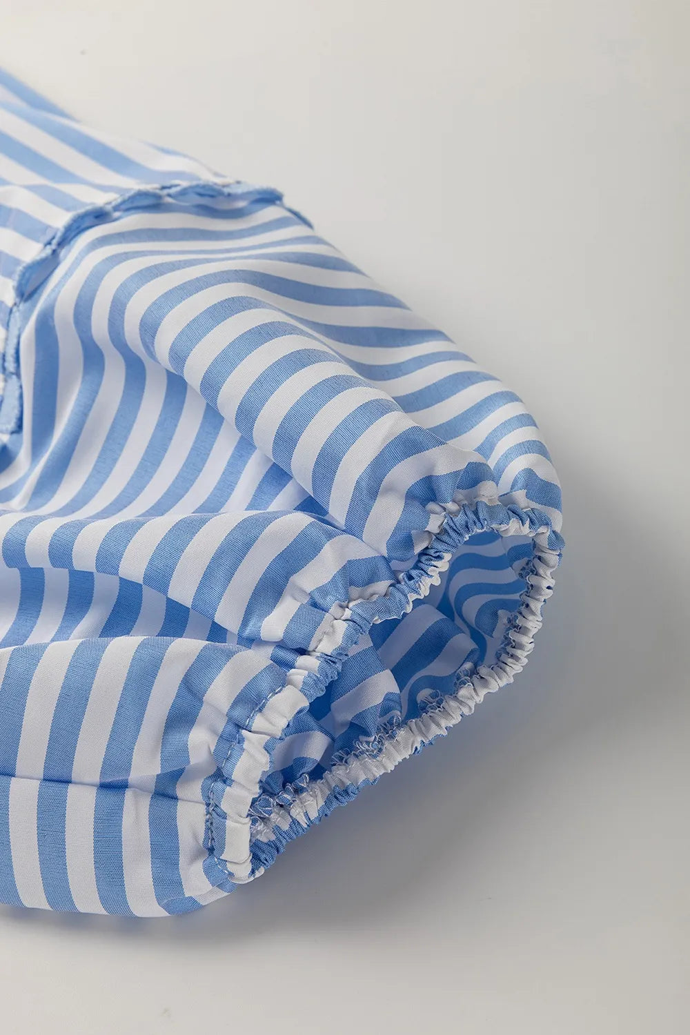 Striped Notched 3/4 Sleeve Blouse OutfitFlow