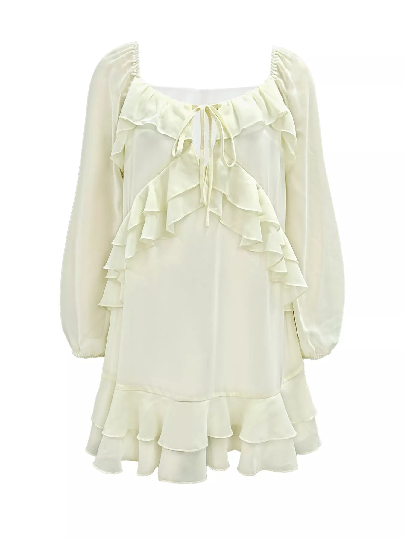 Ruffle Trimmed Long Sleeve Mini Dress OutfitFlow