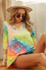 BiBi Tie Dye Long Sleeve V-Neck T-Shirt OutfitFlow