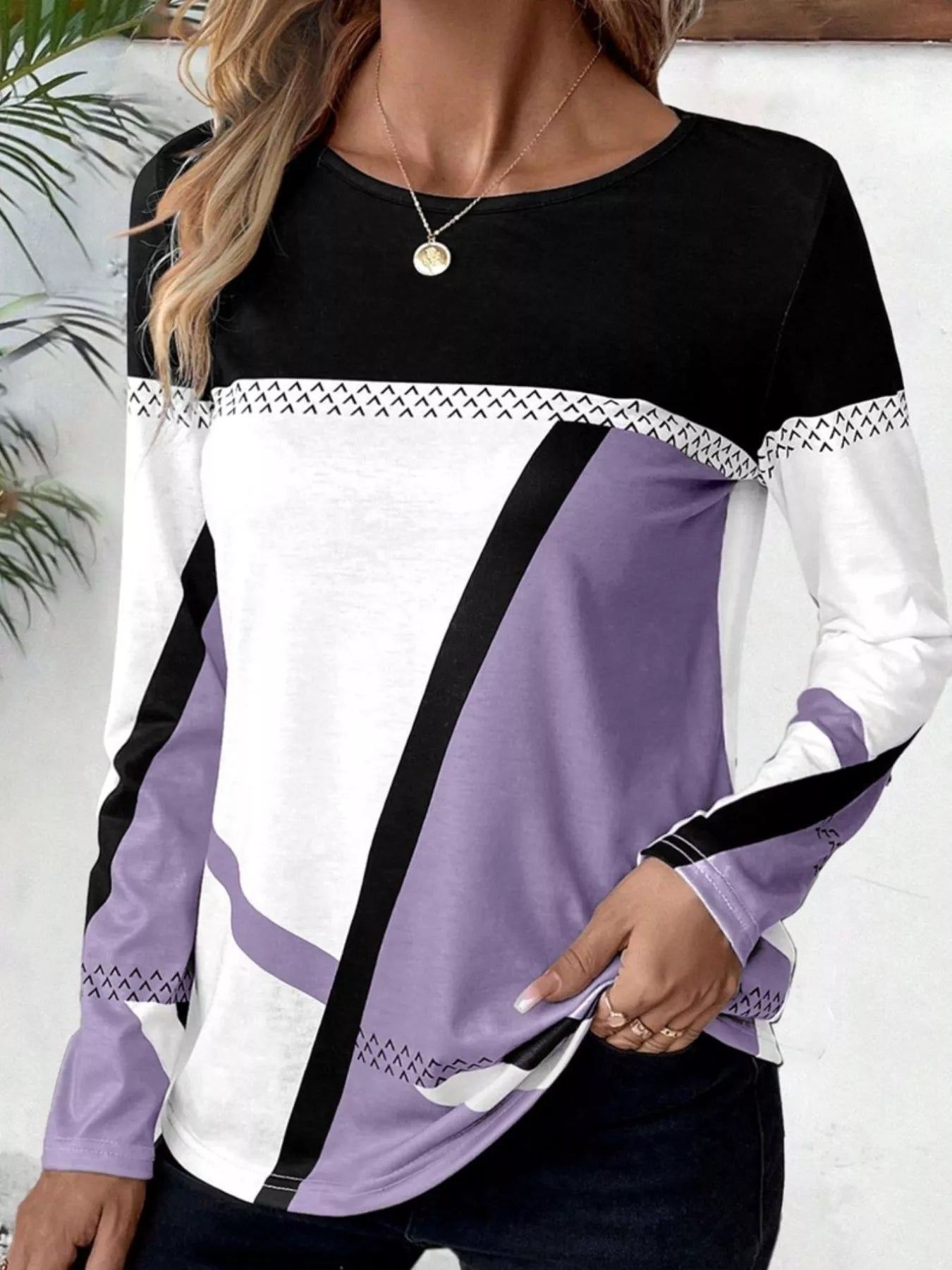 Color Block Long Sleeve T-Shirt OutfitFlow
