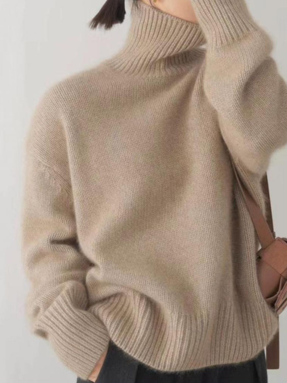 Outfit Flow - Turtleneck Dropped Shoulder Long Sleeve Sweater