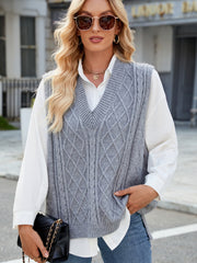 Outfit Flow - Cable Knit V-Neck Sweater Vest