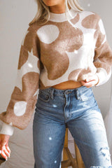 Outfit Flow - Contrast Flower Mock Neck Long Sleeve Sweater