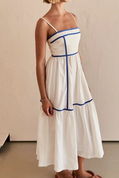 Contrast Trim Square Neck Midi Cami Dress OutfitFlow
