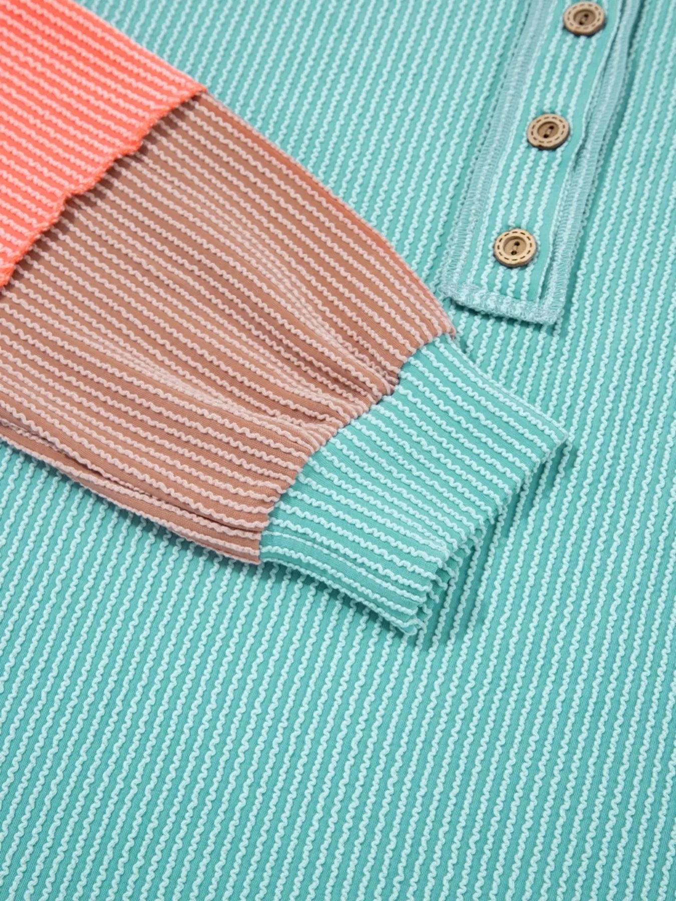 Color Block Ribbed Knit Henley Sweatshirt OutfitFlow