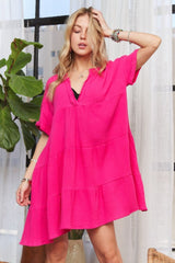 ADORA Tiered Notched Short Sleeve Dress OutfitFlow