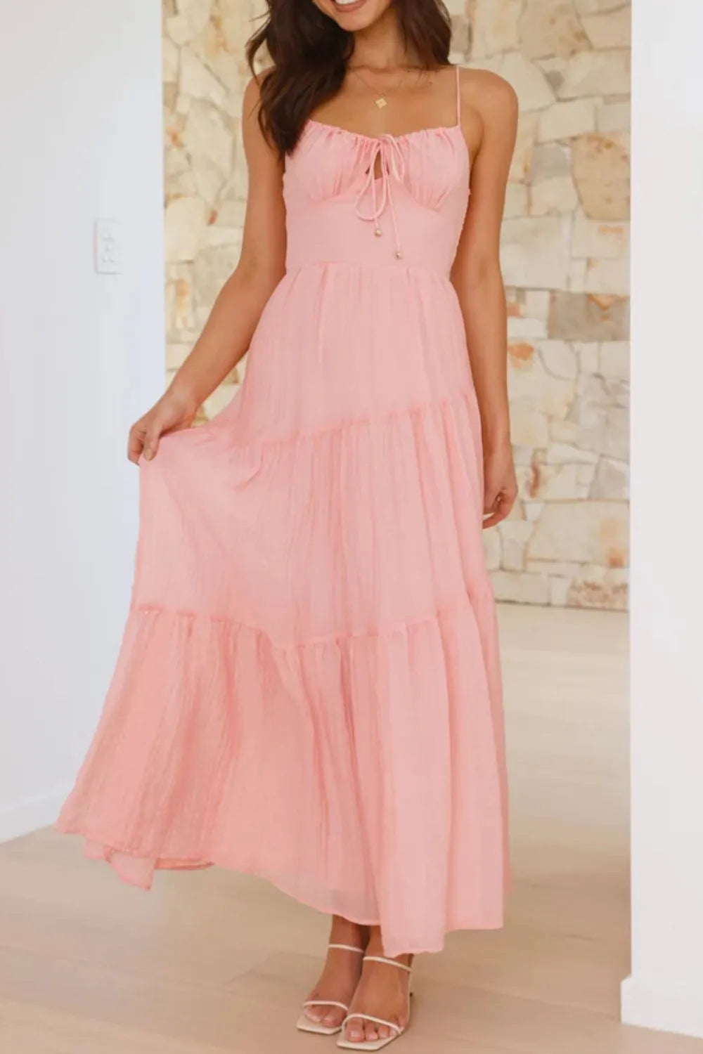 Ruched Smocked Back Cami Dress OutfitFlow