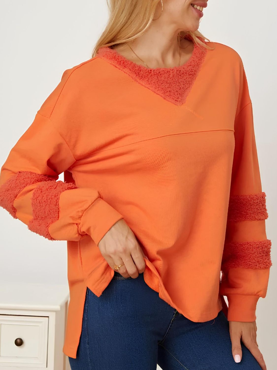 Outfit Flow - High-Low Round Neck Long Sleeve Sweatshirt