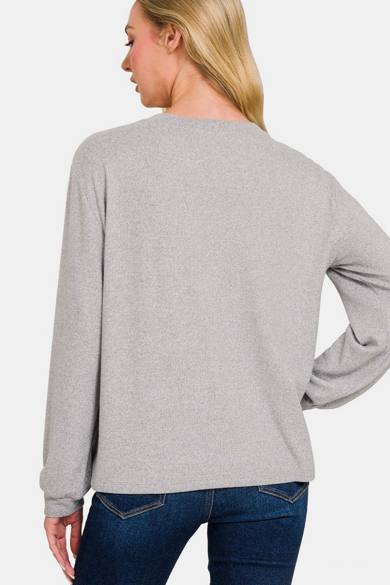 Outfit Flow - Zenana Hacci Round Neck Long Sleeve T-Shirt