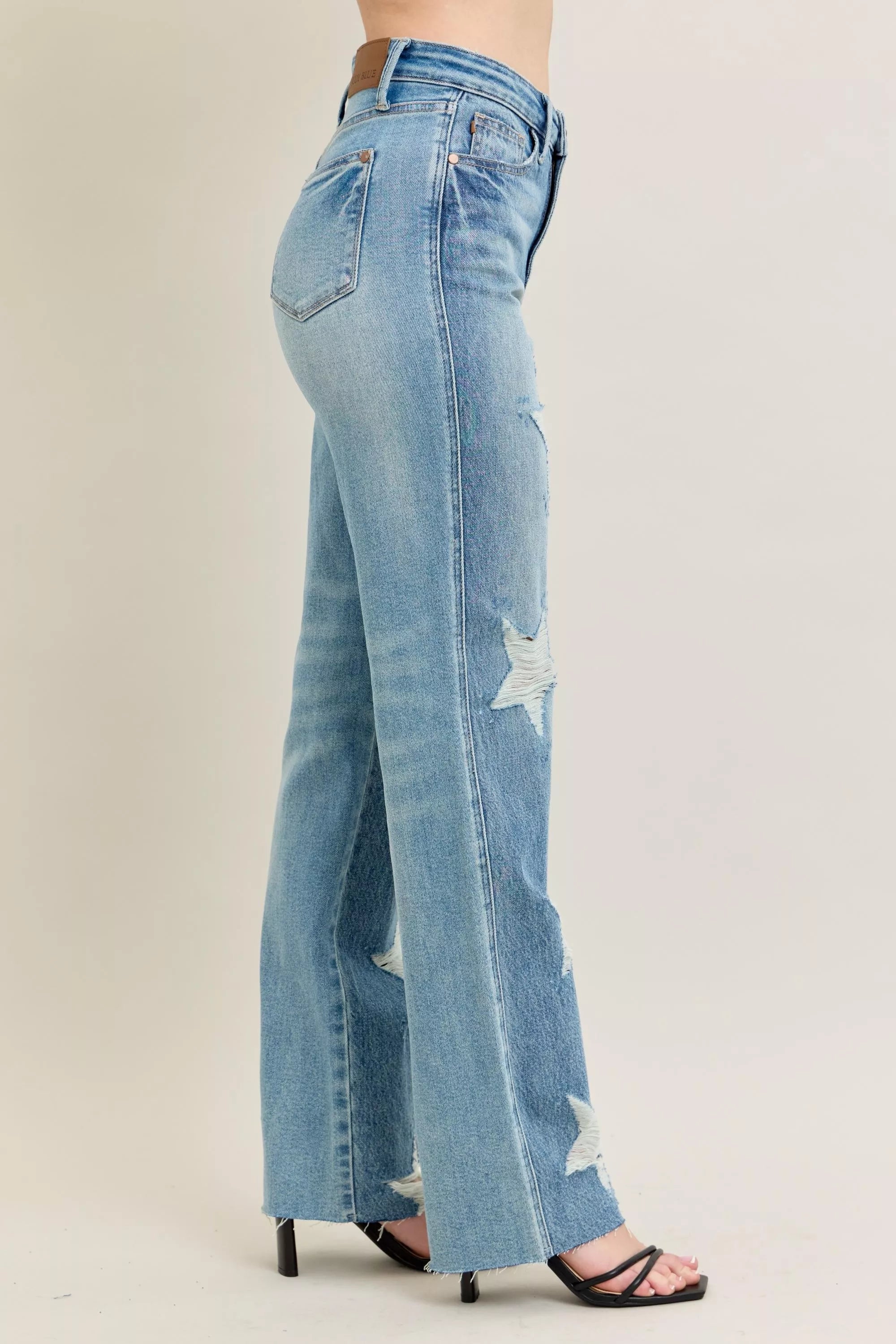Judy Blue Full Size High Waist Rigid Magic Star Shaped Destroy 90's Straight Jeans Plus Size OutfitFlow